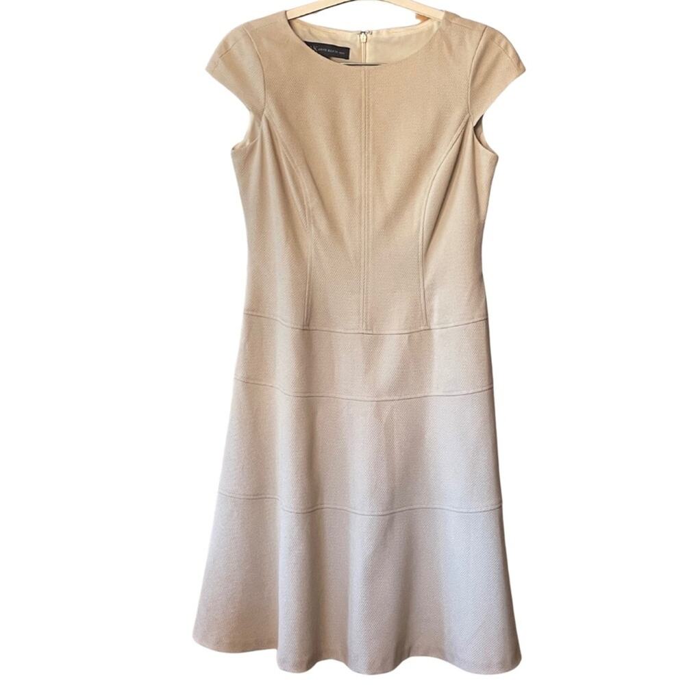 Anne Klein cap sleeve drop waist textured cream summer dress. Size 6.